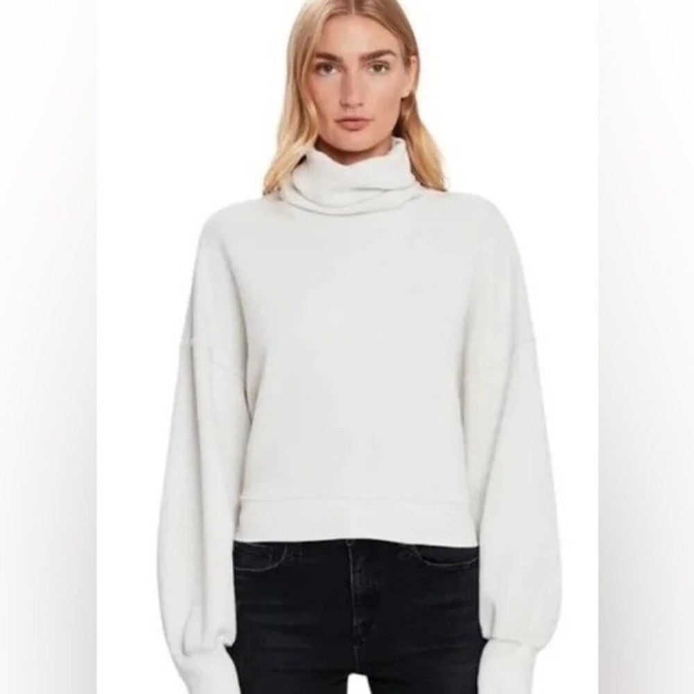AGOLDE Balloon Sleeve Ribbed Turtleneck Sweatshirt Size S Off White 100% Cotton